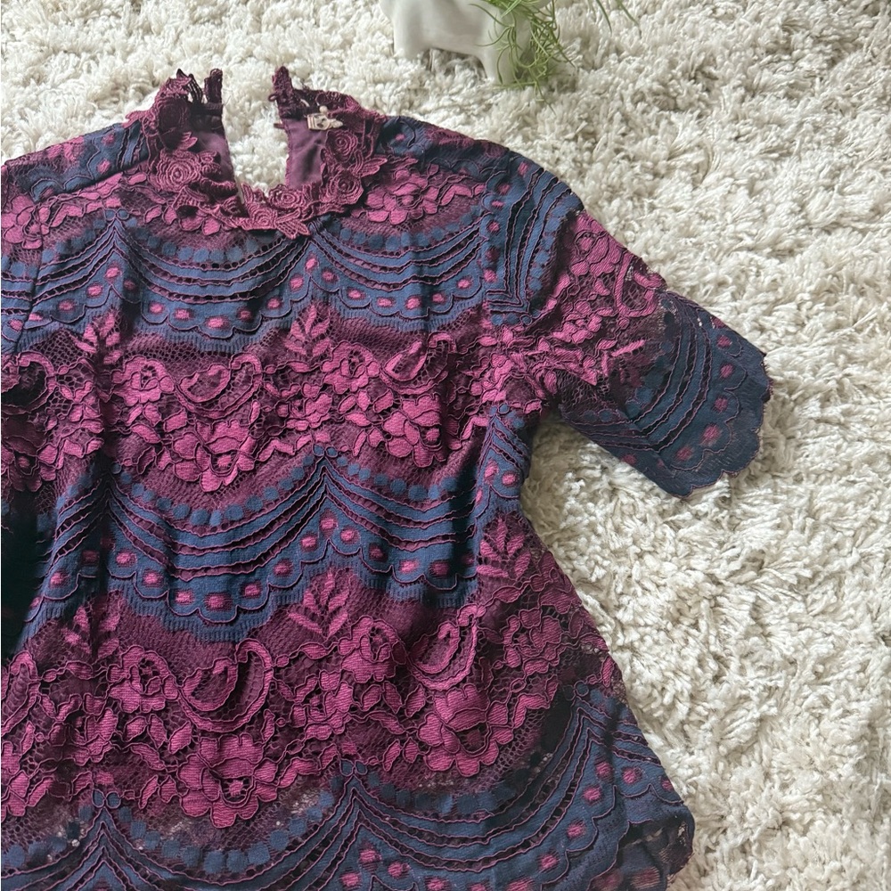 Red Relaxed Graphic Blouse with Peter Pan Collar